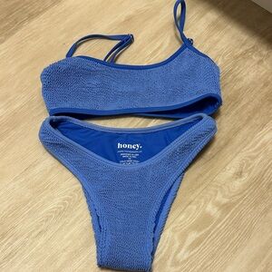 Honey Swim Blue Textured Bikini Set